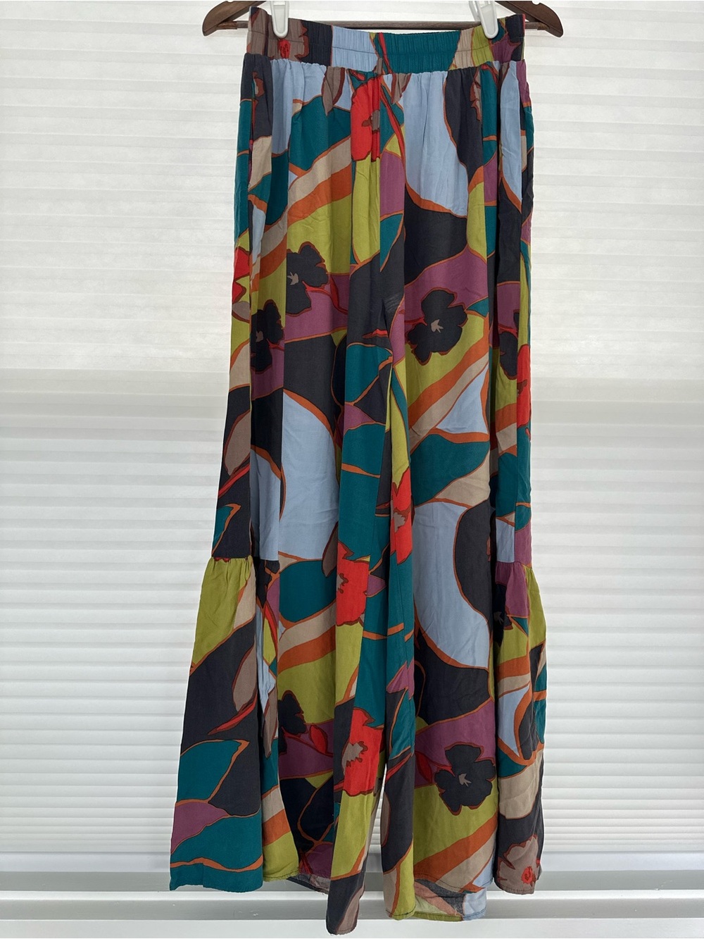 Easel Abstract Floral Multi-Color Tiered Wide Leg Boho Palazzo Pants